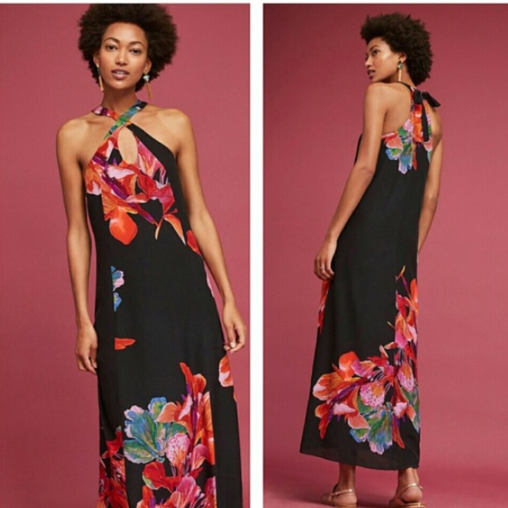 NWT Maeve black floral cayman silk maxi dress